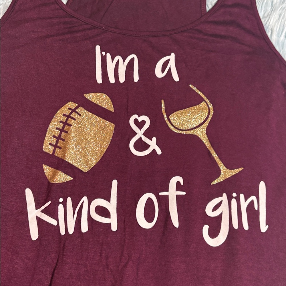 C Brand Maroon I’m a Football and Wine Kind of Girl Tank Top - Picture 2 of 7